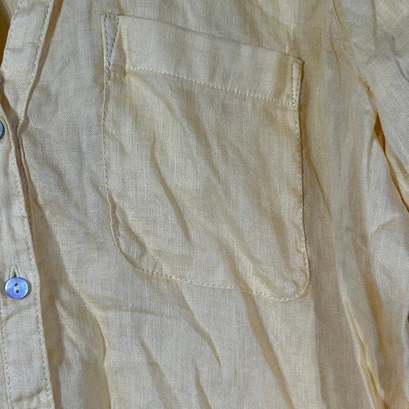 Sigrid Olsen Medium Button Up Shirt Yellow Linen Long Sleeve Roll Tab Boho - Picture 7 of 13
